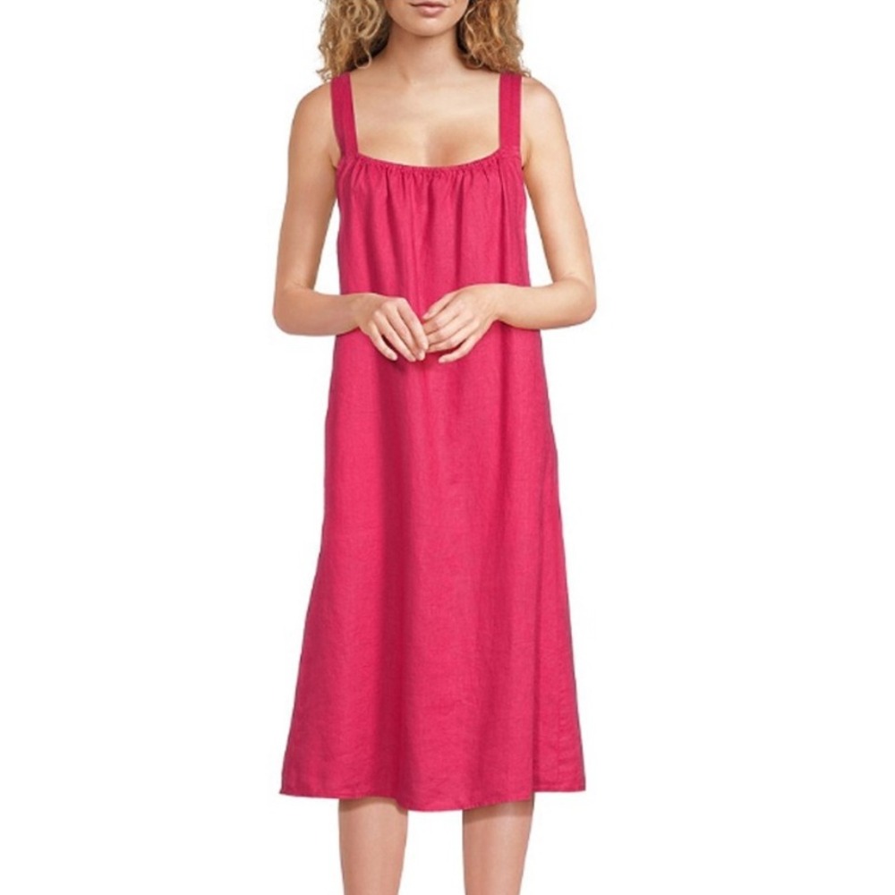 Eileen Fisher Organic Linen Cami Dress‎ in Geranium Pink Medium